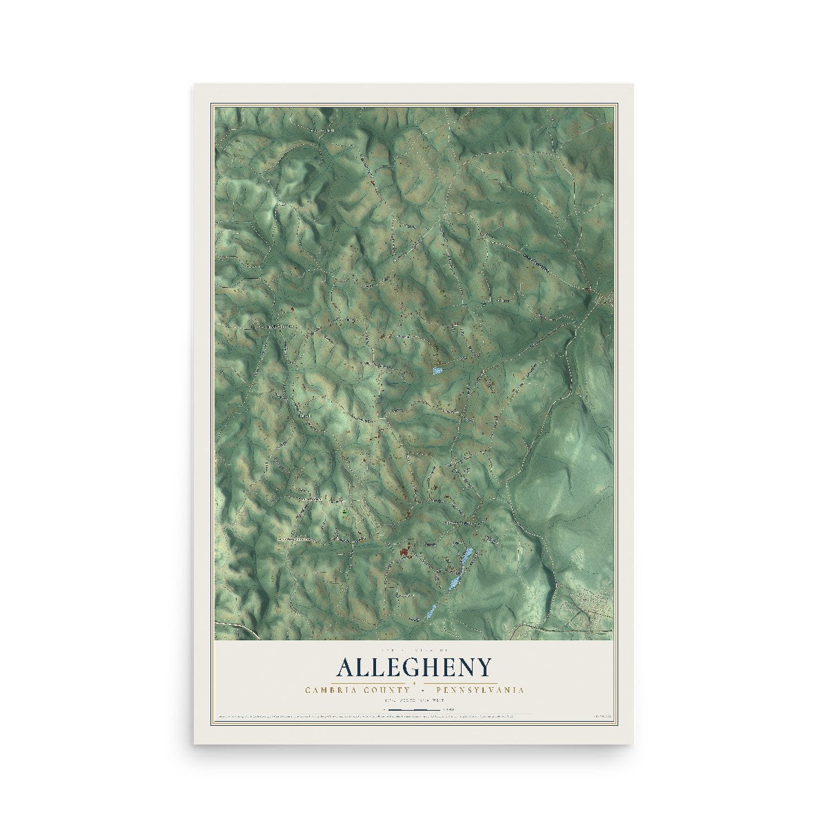 Map of Allegheny, Cambria County, Pennsylvania, 12 x 18 inch unframed archival matte print