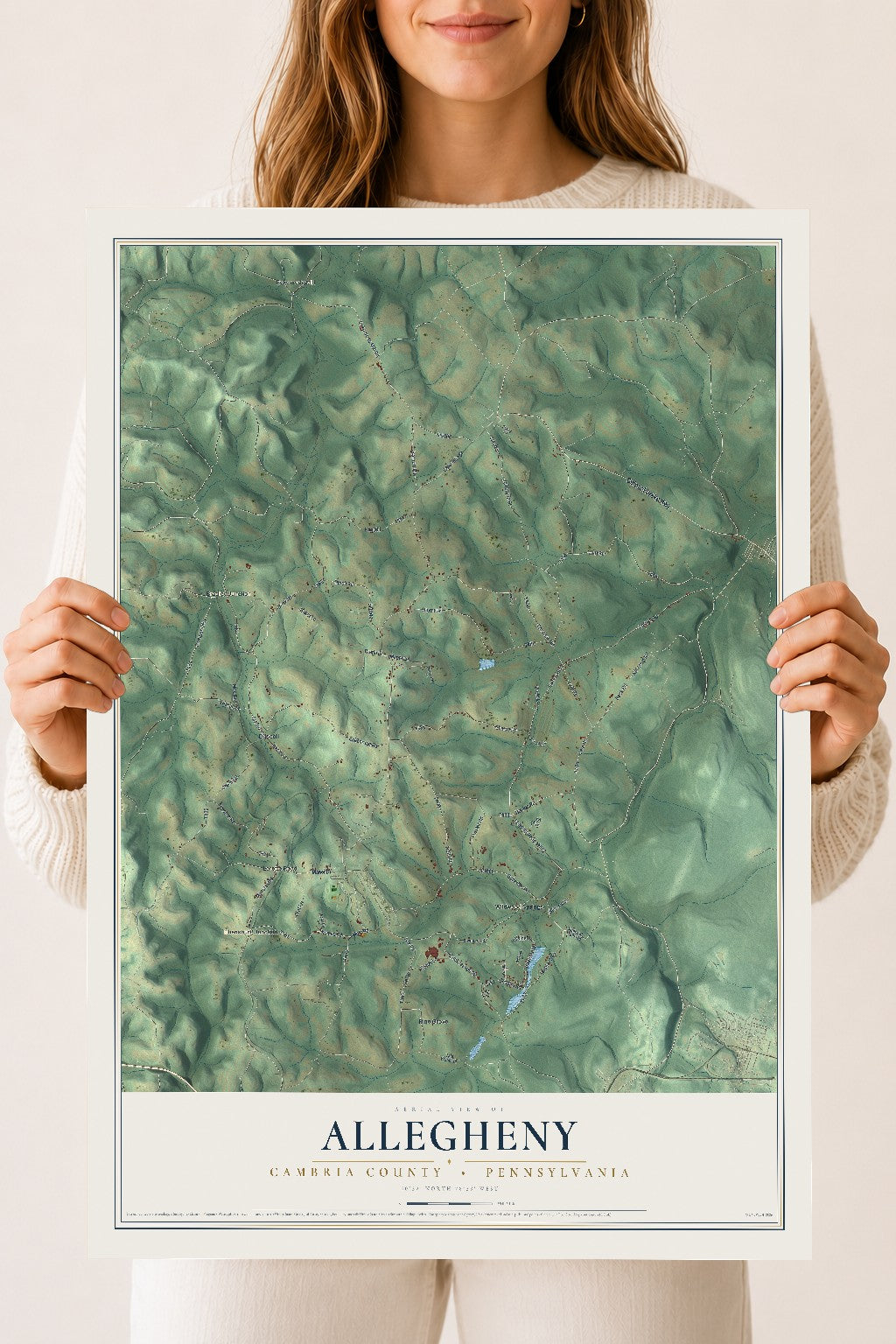 Map of Allegheny, Cambria County, Pennsylvania, 18 x 24 inch unframed archival matte print