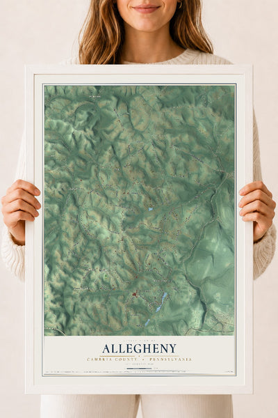Map of Allegheny, Cambria County, Pennsylvania, 18 x 24 inch print in a white wood frame