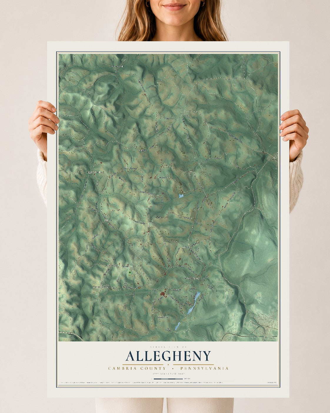 Map of Allegheny, Cambria County, Pennsylvania, 24 x 36 inch unframed archival matte print