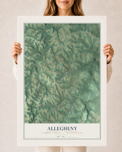 Map of Allegheny, Cambria County, Pennsylvania, 24 x 36 inch print in a white wood frame
