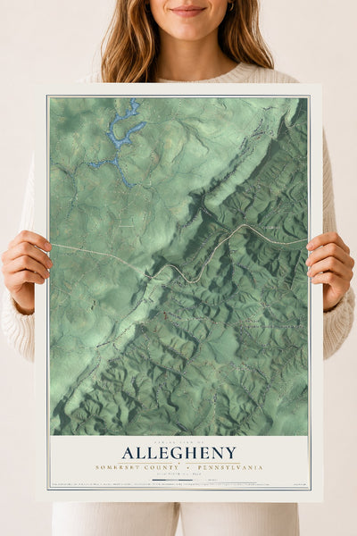 Map of Allegheny, Somerset County, Pennsylvania, 18 x 24 inch unframed archival matte print