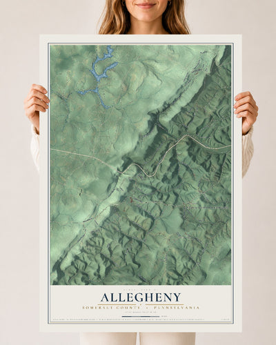 Map of Allegheny, Somerset County, Pennsylvania, 24 x 36 inch unframed archival matte print
