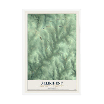 Map of Allegheny, Venango County, Pennsylvania, 12 x 18 inch print in a white wood frame