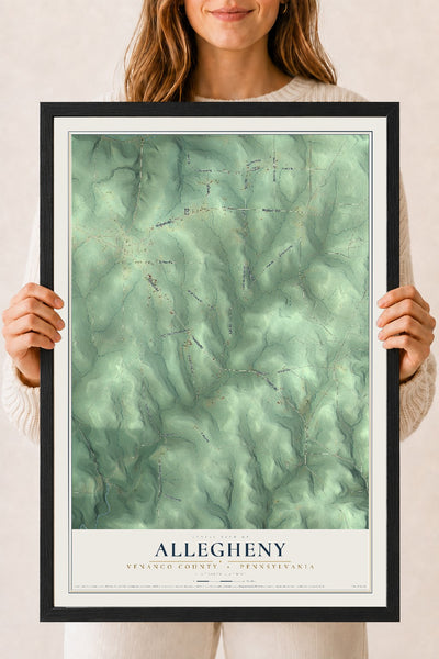 Map of Allegheny, Venango County, Pennsylvania, 18 x 24 inch print in a black wood frame