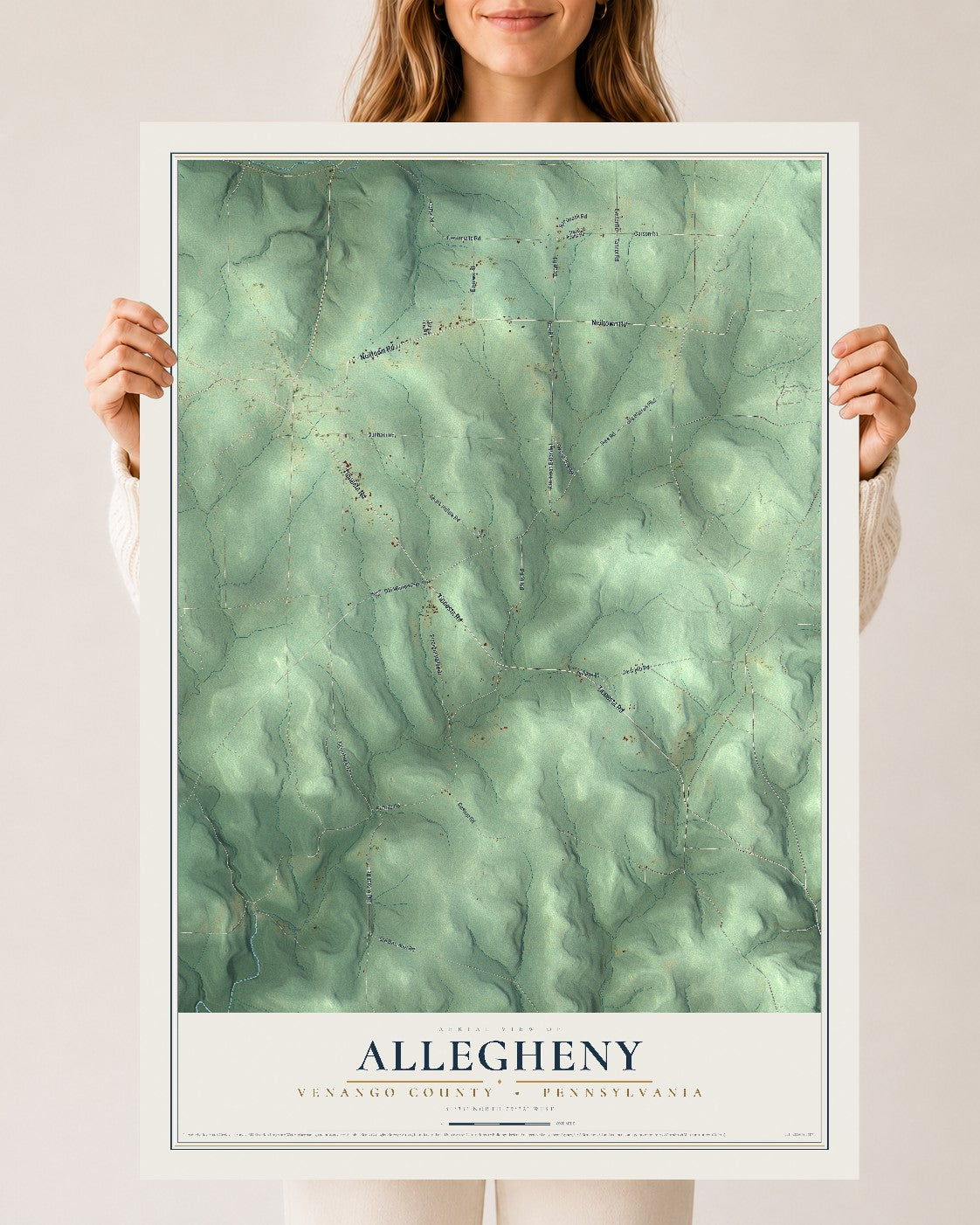 Map of Allegheny, Venango County, Pennsylvania, 24 x 36 inch unframed archival matte print