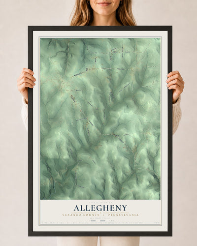 Map of Allegheny, Venango County, Pennsylvania, 24 x 36 inch print in a black wood frame