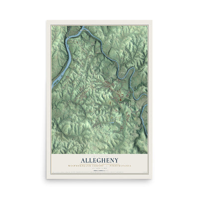 Map of Allegheny, Westmoreland County, Pennsylvania, 12 x 18 inch unframed archival matte print