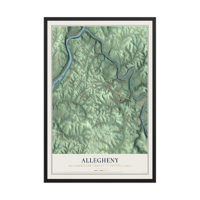 Map of Allegheny, Westmoreland County, Pennsylvania, 12 x 18 inch print in a black wood frame