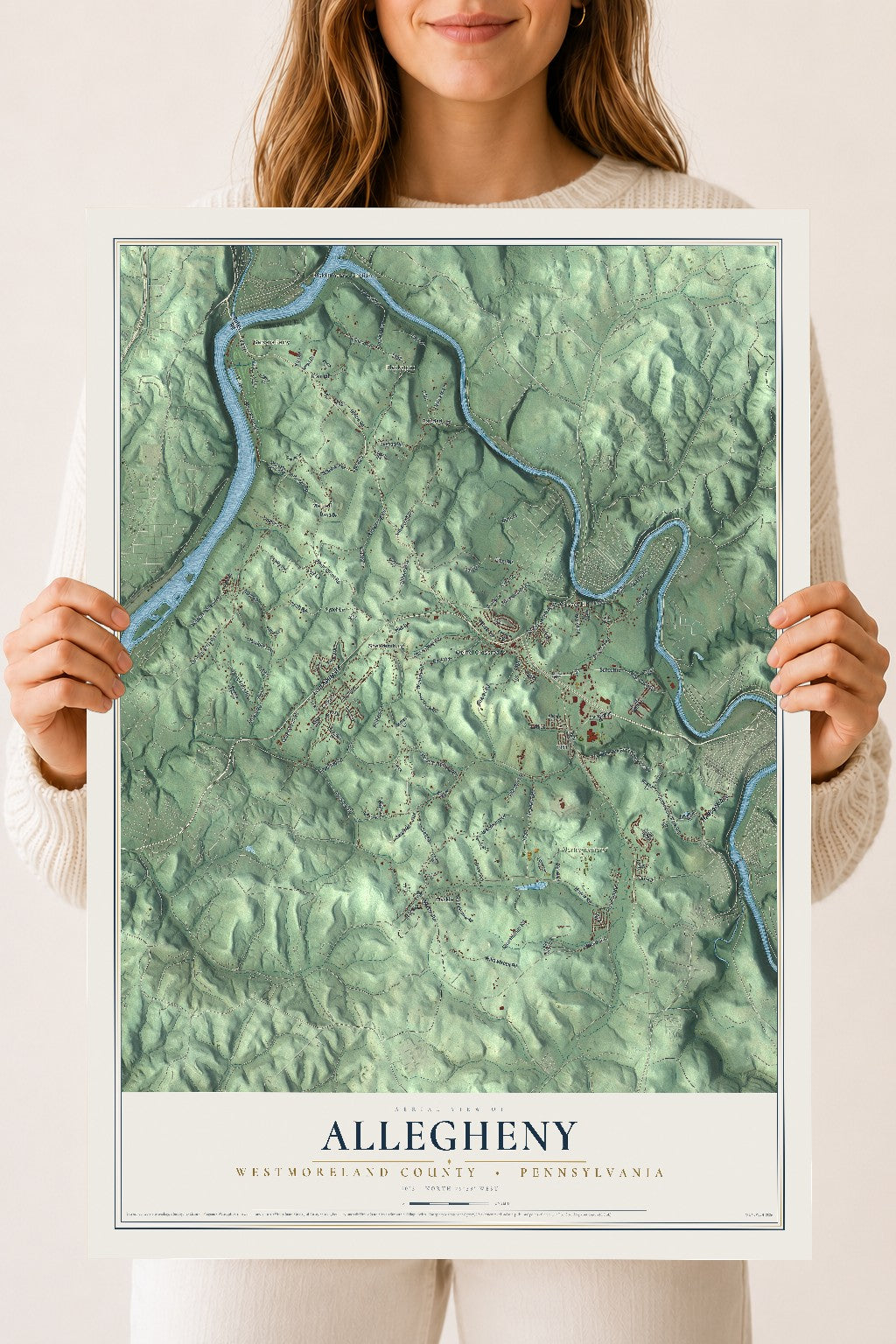 Map of Allegheny, Westmoreland County, Pennsylvania, 18 x 24 inch unframed archival matte print