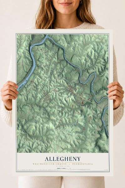 Map of Allegheny, Westmoreland County, Pennsylvania, 18 x 24 inch unframed archival matte print