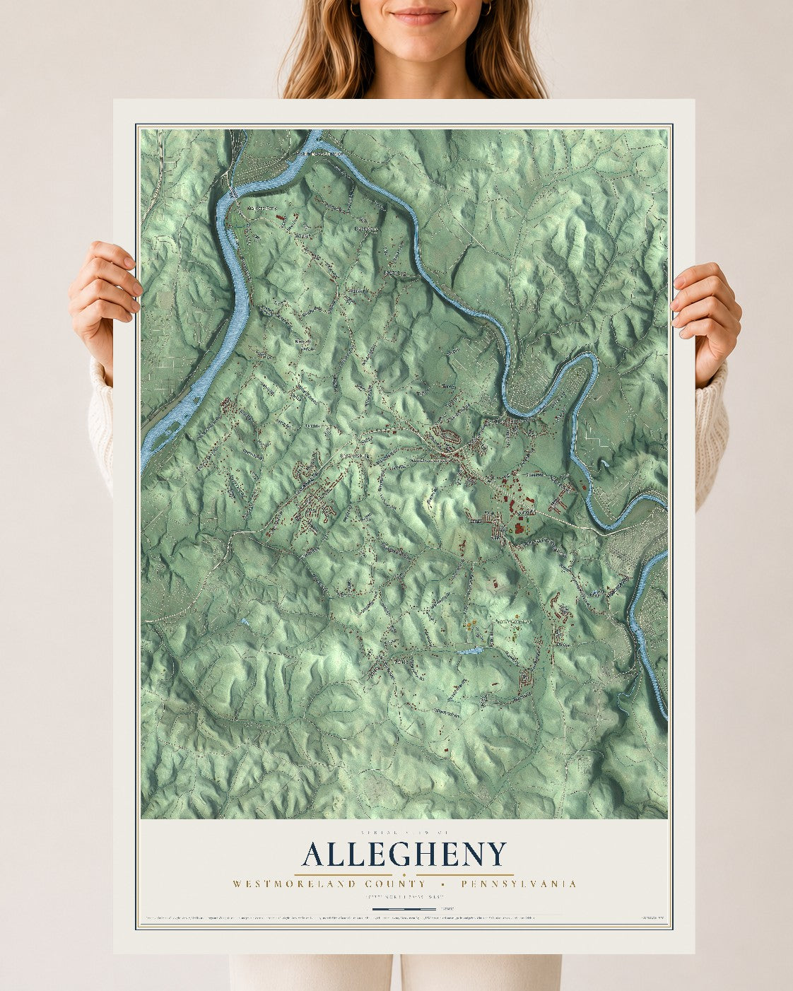 Map of Allegheny, Westmoreland County, Pennsylvania, 24 x 36 inch unframed archival matte print
