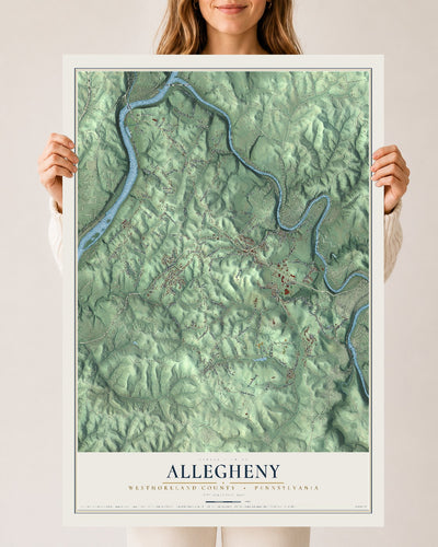 Map of Allegheny, Westmoreland County, Pennsylvania, 24 x 36 inch unframed archival matte print