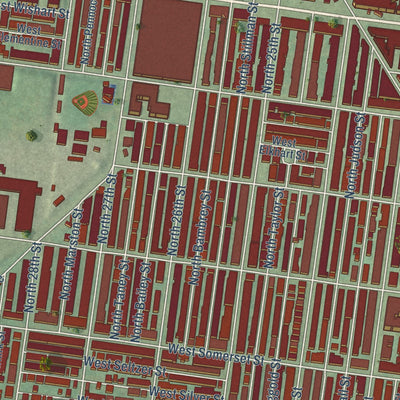 Close-up of the map of Allegheny West, Philadelphia, Pennsylvania print showing street and building detail