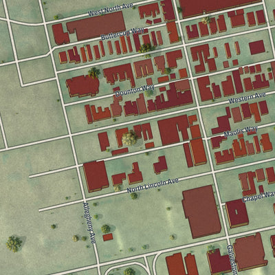 Close-up of the map of Allegheny West, Pennsylvania print showing street and building detail