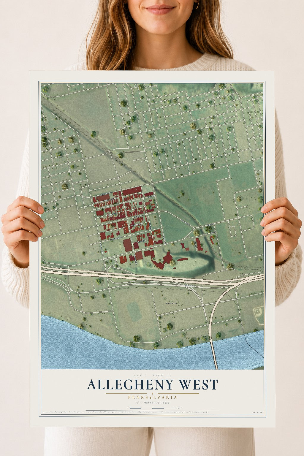 Map of Allegheny West, Pennsylvania, 18 x 24 inch unframed archival matte print