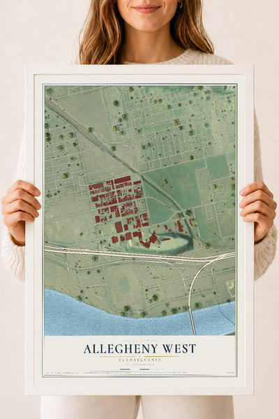 Map of Allegheny West, Pennsylvania, 18 x 24 inch print in a white wood frame