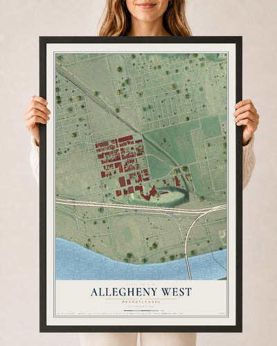 Map of Allegheny West, Pennsylvania, 24 x 36 inch print in a black wood frame