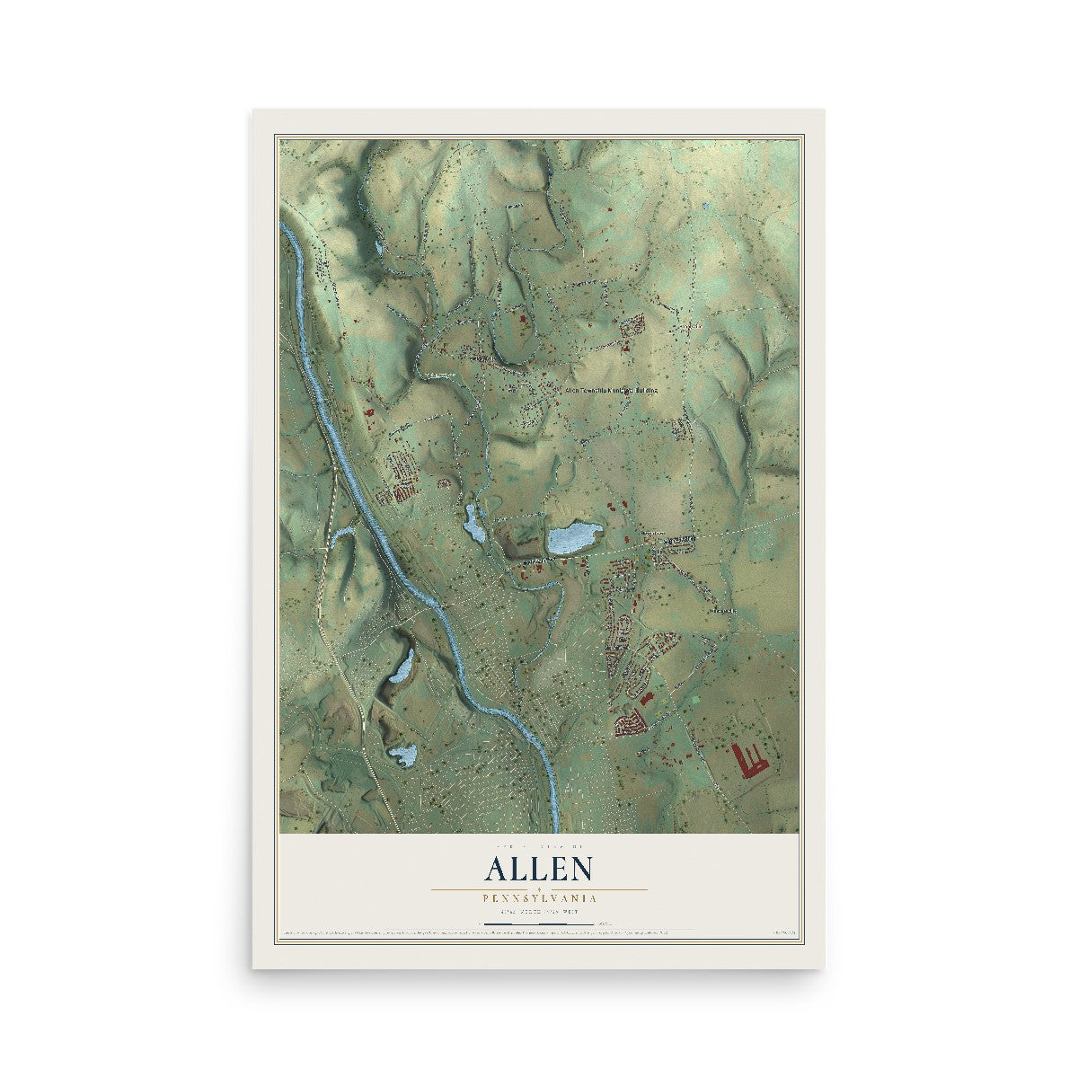 Map of Allen, Pennsylvania, 12 x 18 inch unframed archival matte print