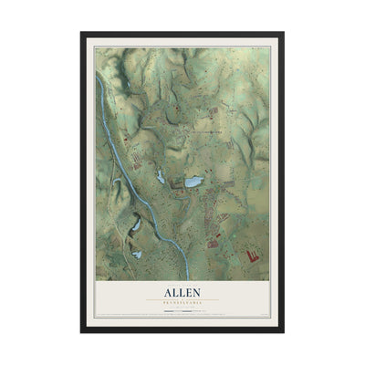 Map of Allen, Pennsylvania, 12 x 18 inch print in a black wood frame