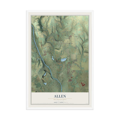 Map of Allen, Pennsylvania, 12 x 18 inch print in a white wood frame