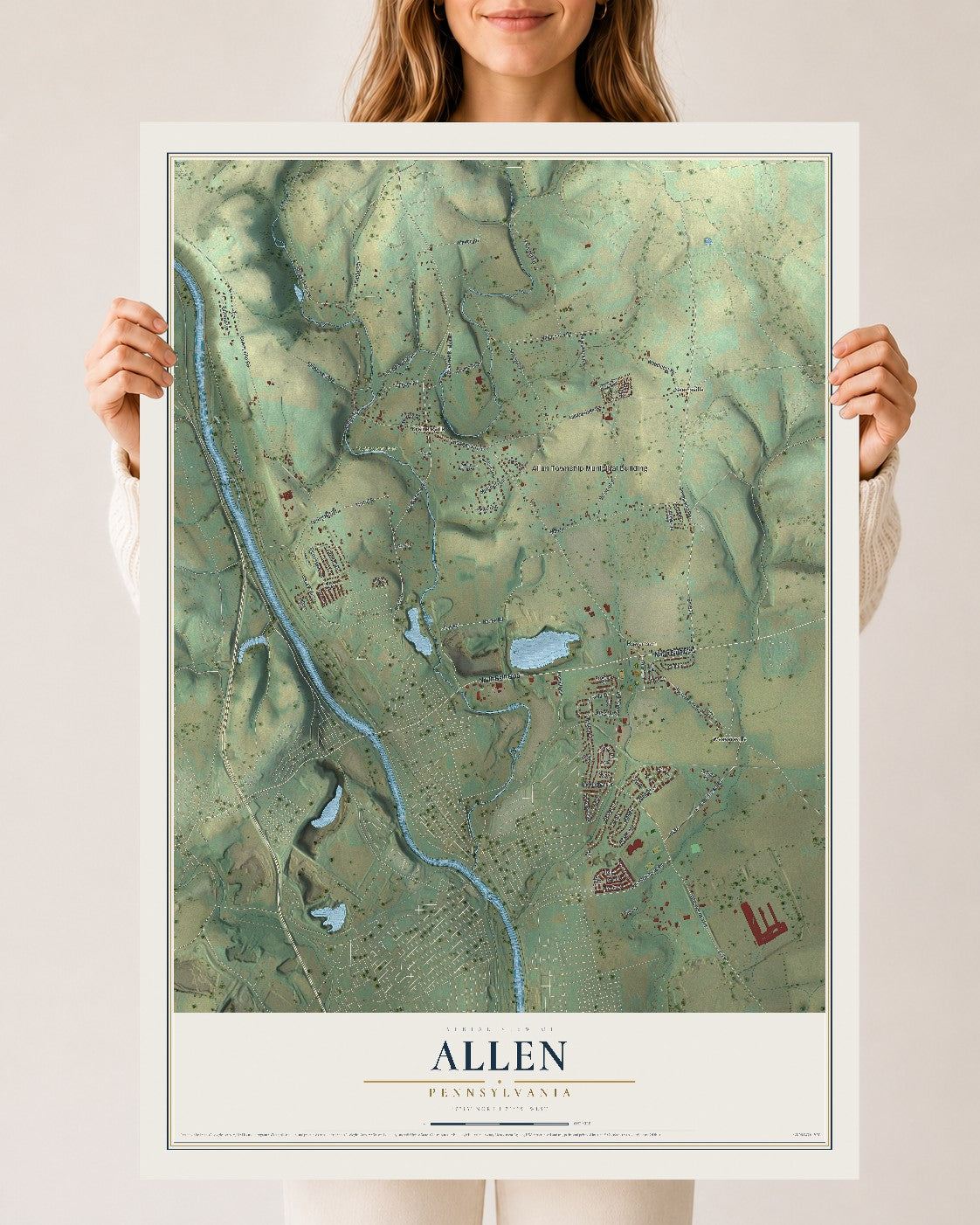 Map of Allen, Pennsylvania, 24 x 36 inch unframed archival matte print