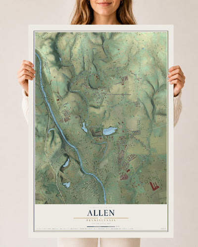 Map of Allen, Pennsylvania, 24 x 36 inch unframed archival matte print
