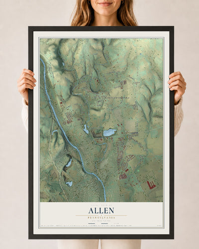 Map of Allen, Pennsylvania, 24 x 36 inch print in a black wood frame