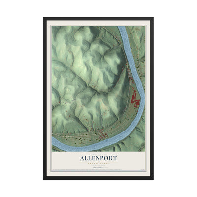 Map of Allenport, Pennsylvania, 12 x 18 inch print in a black wood frame