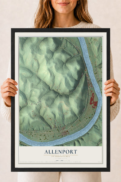 Map of Allenport, Pennsylvania, 18 x 24 inch print in a black wood frame