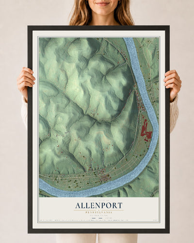 Map of Allenport, Pennsylvania, 24 x 36 inch print in a black wood frame