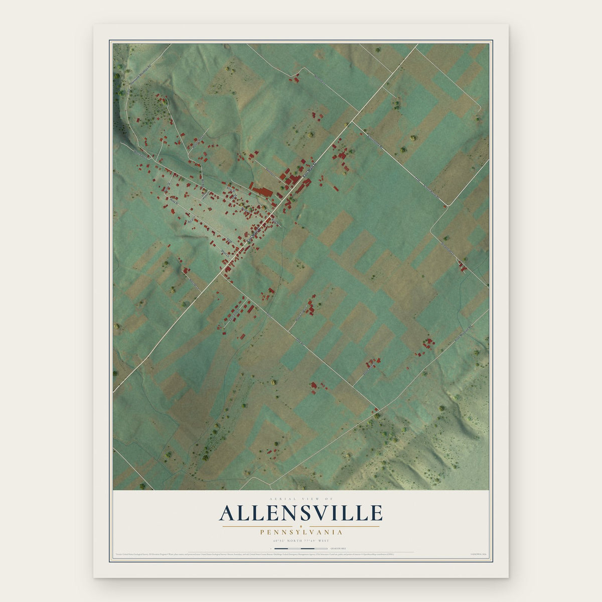 Allensville, Pennsylvania map print, the full design