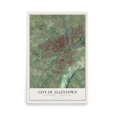 Map of the City of Allentown, Lehigh County, Pennsylvania, 12 x 18 inch unframed archival matte print