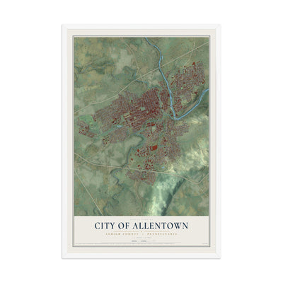 Map of the City of Allentown, Lehigh County, Pennsylvania, 12 x 18 inch print in a white wood frame