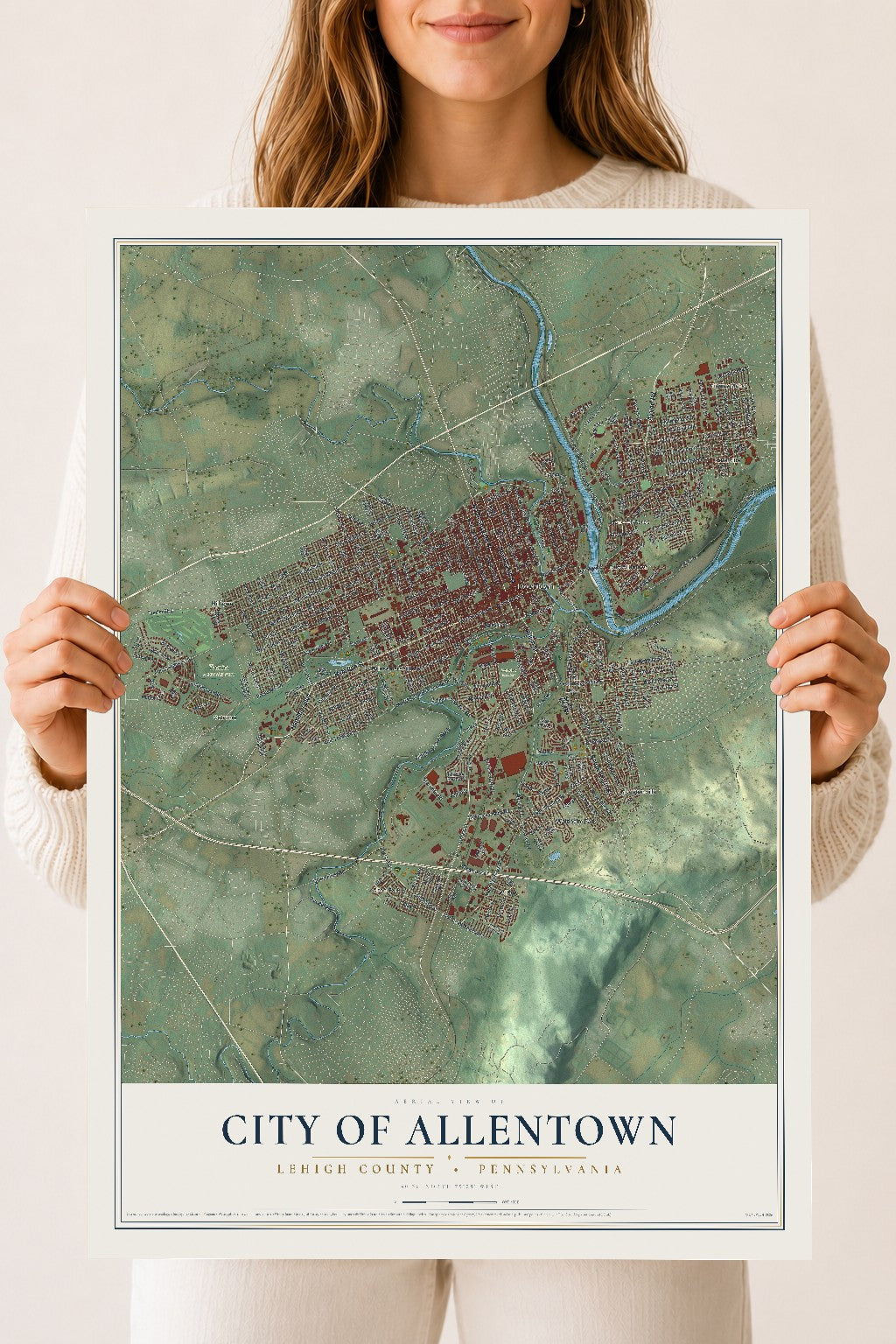 Map of the City of Allentown, Lehigh County, Pennsylvania, 18 x 24 inch unframed archival matte print