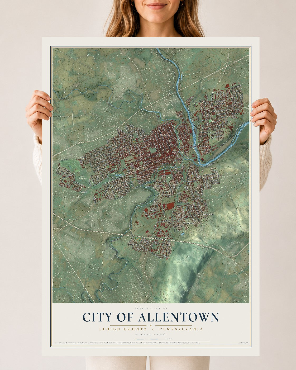 Map of the City of Allentown, Lehigh County, Pennsylvania, 24 x 36 inch unframed archival matte print