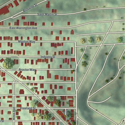 Second close-up of the map of Allentown, Pennsylvania print showing more streets and buildings