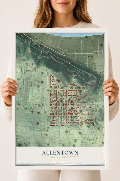 Map of Allentown, Pennsylvania, 18 x 24 inch unframed archival matte print
