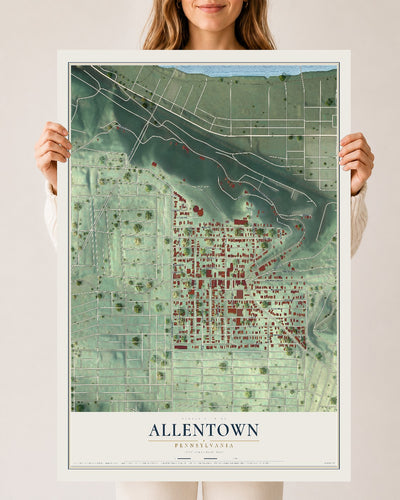Map of Allentown, Pennsylvania, 24 x 36 inch unframed archival matte print