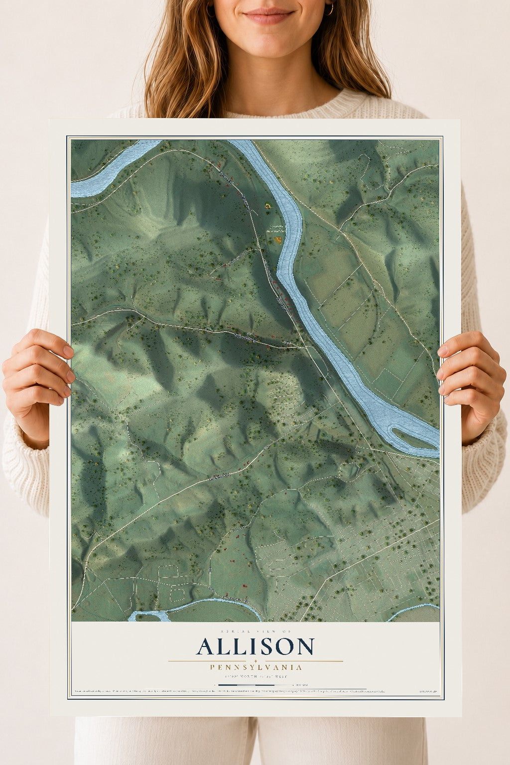 Map of Allison, Pennsylvania, 18 x 24 inch unframed archival matte print