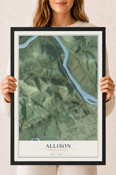 Map of Allison, Pennsylvania, 18 x 24 inch print in a black wood frame