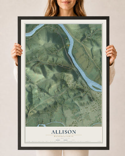 Map of Allison, Pennsylvania, 24 x 36 inch print in a black wood frame
