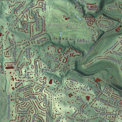 Close-up of the map of Allison Park, Pennsylvania print showing street and building detail