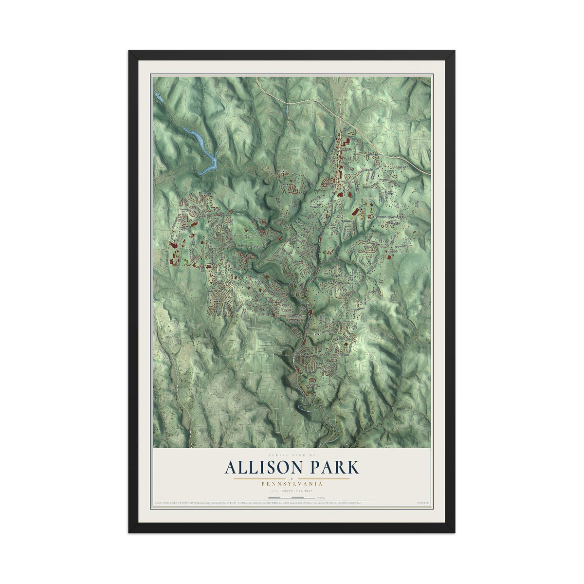 Map of Allison Park, Pennsylvania, 12 x 18 inch print in a black wood frame