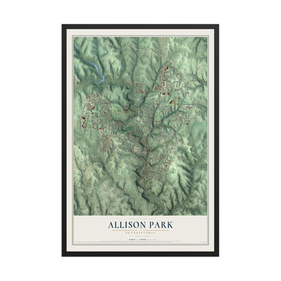 Map of Allison Park, Pennsylvania, 12 x 18 inch print in a black wood frame