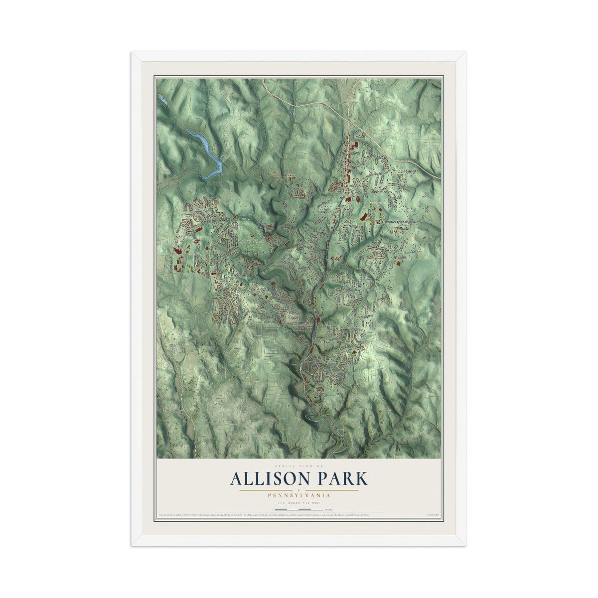 Map of Allison Park, Pennsylvania, 12 x 18 inch print in a white wood frame