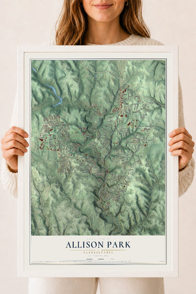 Map of Allison Park, Pennsylvania, 18 x 24 inch print in a white wood frame