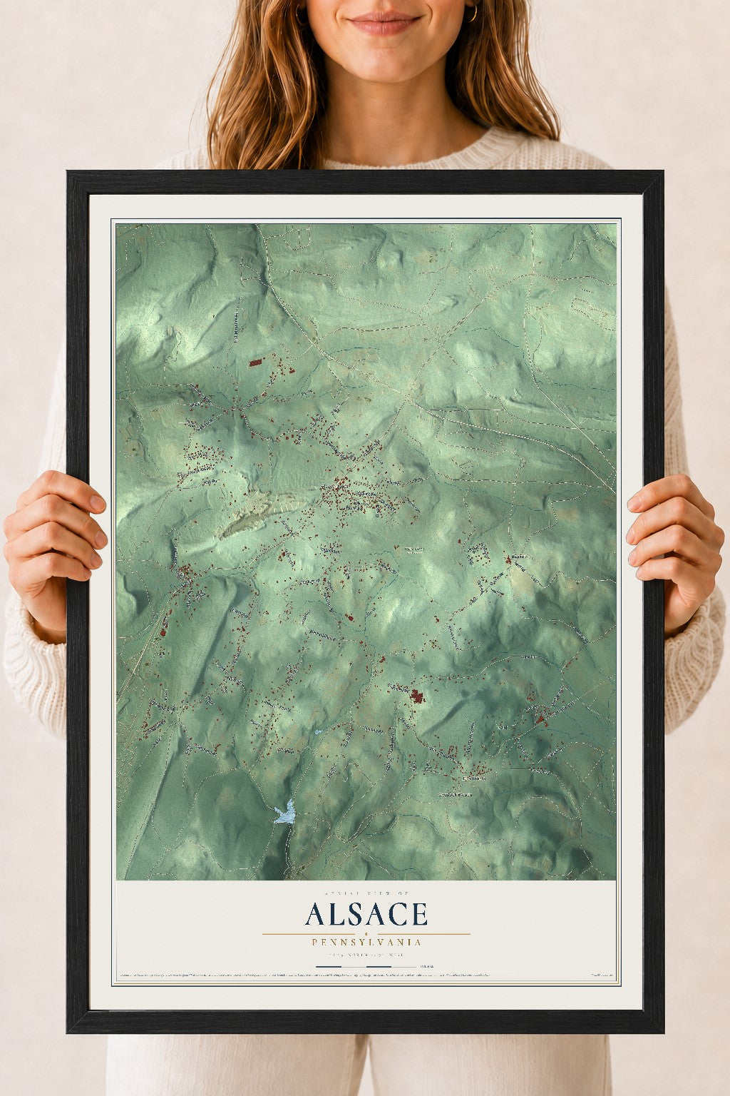 Map of Alsace, Pennsylvania, 18 x 24 inch print in a black wood frame