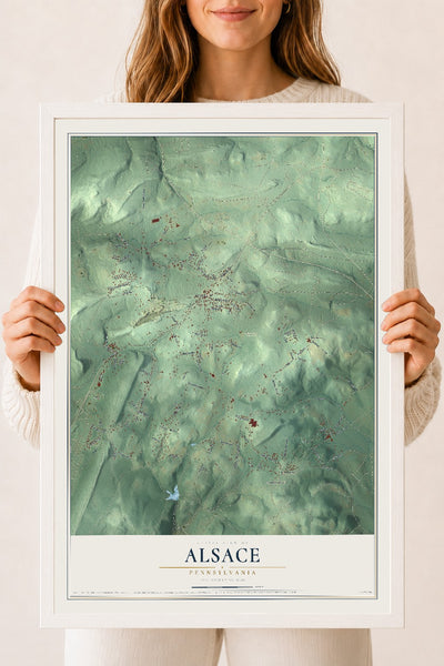 Map of Alsace, Pennsylvania, 18 x 24 inch print in a white wood frame