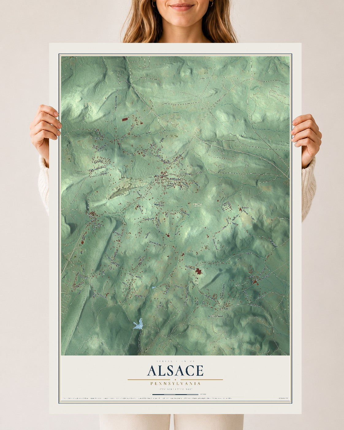 Map of Alsace, Pennsylvania, 24 x 36 inch unframed archival matte print